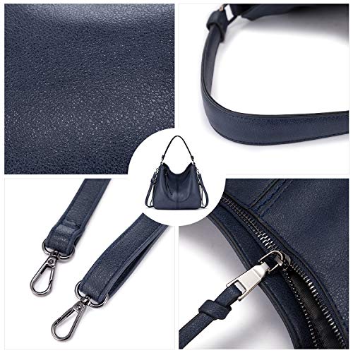 Realer Hobo Crossbody Bags for Women Designer Faux Leather Hobo Handbags Retro Large Size Shoulder Bag Bucket Purse - color: Navy, size: Large-15.2 inch