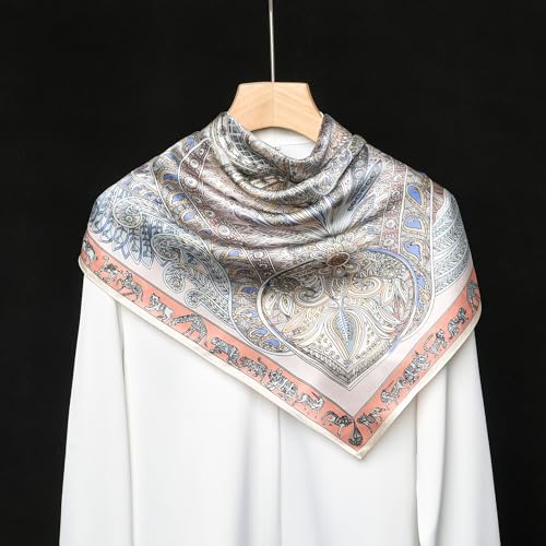 SHIROUYU 100% Pure Mulberry Silk Scarf 35" Large Square Lightweight Headscarf –Women’s Hair Wraps The shawl-With Gift Packed - color: Champagne