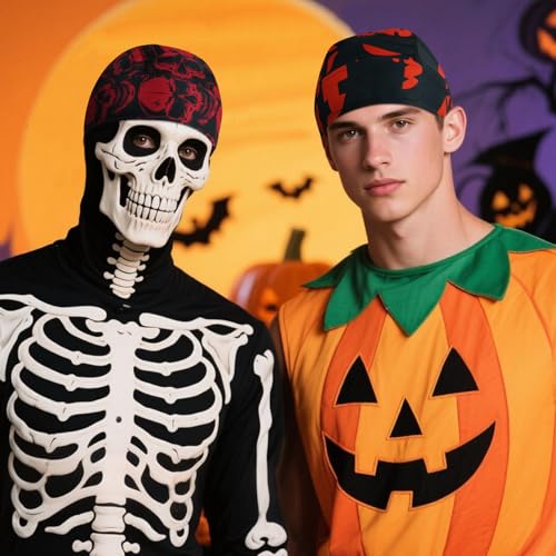 DOCILA 3 Pcs Do Rags for Men Skull Cap Bandana Hat Breathable Helmet Linner Beanie - color: Blackorangered