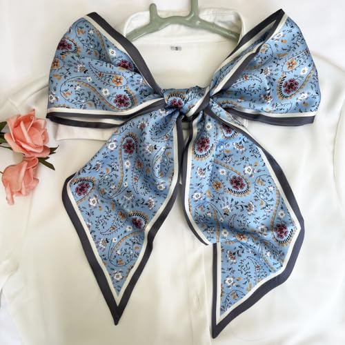 Silk Head Scarf for Hair Fashion Headwrap for Women Lightweight Neck Tie - color: X004-blue Paisley