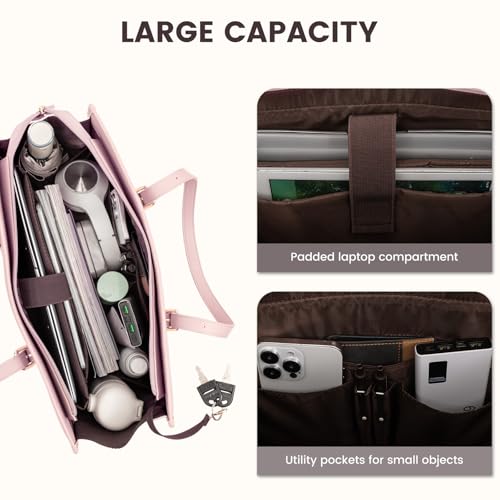 LOVEVOOK Laptop Bag for Women 15.6 inch Canvas Laptop Tote Bag, Large Capacity Work Bag with Clutch Purse, Computer Bag Office Business Briefcase, Casual Handbag for Travel College Teacher School - color: Sakura Pink, size: 15.6 inch