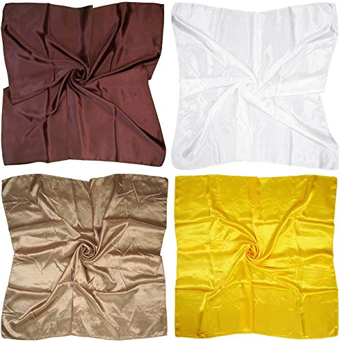 4 Pc Set Large 35 x 35 inches Satin Square Scarves Neck Hair Head Scarf Bundle - color: Set W7