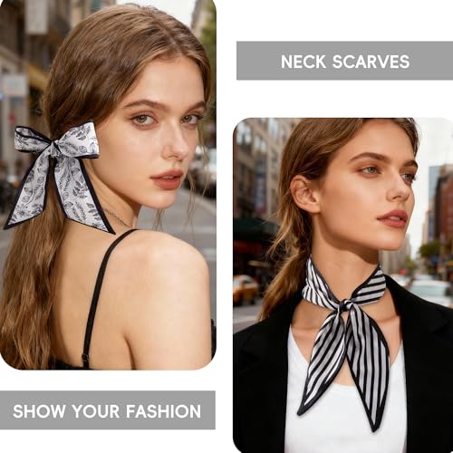 ZXZH 6 Pack Fashion Scarves for Women, Versatile Boho Head Scarf, Satin Scarf for Hair, Neck, Wrist, and Purse Accessories - color: Black & White Check