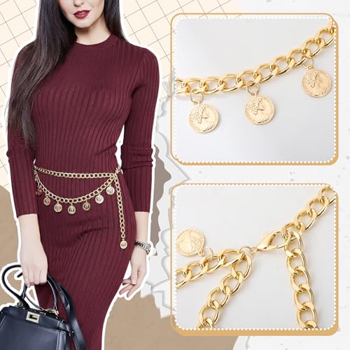 3Pcs Layered Waist Chains for Women Gold Multilayer Metal Adjustable Fashion Accessories Dress Hip Chain Belt - style: Fashionable Gold Retro