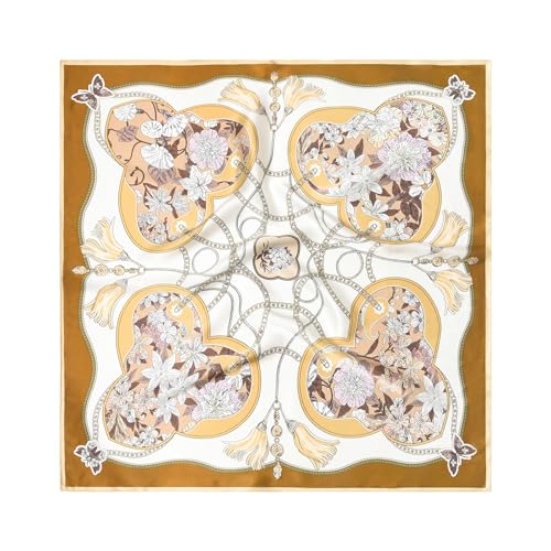 SHIROUYU 100% Pure Mulberry Silk Scarf 35" Large Square Lightweight Headscarf –Women’s Hair Wraps The shawl-With Gift Packed - color: Brown-15
