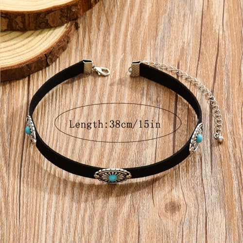 Western Turquoise Choker Necklace for Women Gothic Black Choker Necklaces Boho Summer Cowgirl Rodeo Country Concert Outfits Jewelry Accessories - color: Black red