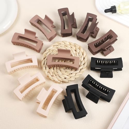 12 Pcs Medium Hair Clips for Women, 3.5 Inch Square Claw Clips, Colorful Hair Claw Clips for Thick and Thin Hair, Bulk Hair Accessories for Women and Girls- Brown - color: Brown