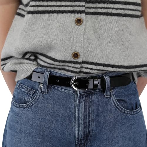 FASHIONGEN - Women genuine Italian leather belt LUNA, Made in France - color: Black Varnish, size: 110 cm (43 in) / Waist size 41 to 42