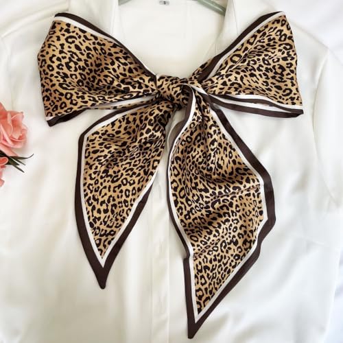 Silk Head Scarf for Hair Fashion Headwrap for Women Lightweight Neck Tie - color: X010-brown Leopard