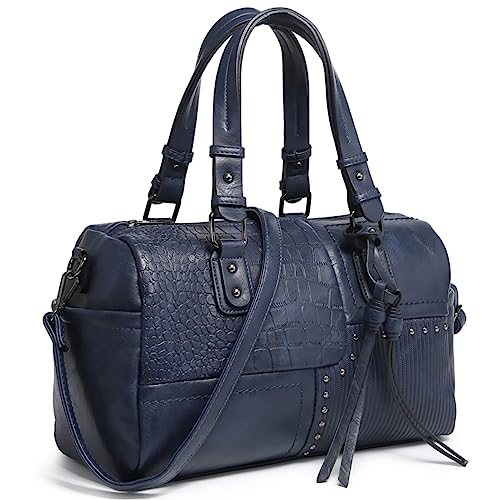 Dasein Women Soft Vegan Leather Barrel Bags Large Hobo Top Handle Work Totes Satchel Handbags Shoulder Purse - color: Navy Blue