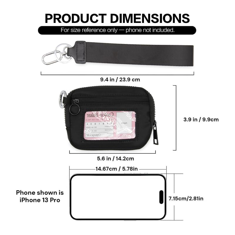 Wristlet Wallets for Women,Quilted RFID Blocking Small Zipper Coin Purse Keychain Wallet with ID Window Lightweight Travel Wristlet wallet - color: Black