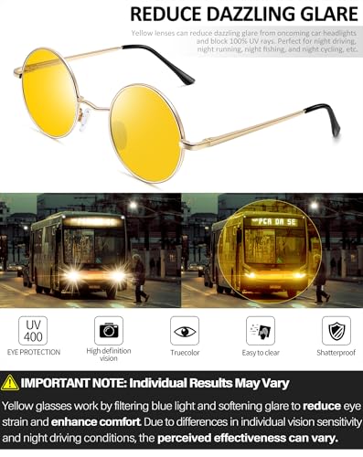 Joopin Retro Small Round Sunglasses Hippie Circle Sun Glasses Polarized UV400 Protection Metal Shades for Men Women - color: Golden Frame Yellow Change Red Lens