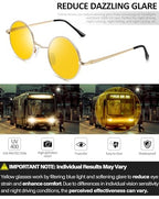 Joopin Retro Small Round Sunglasses Hippie Circle Sun Glasses Polarized UV400 Protection Metal Shades for Men Women - color: Golden Frame Yellow Change Red Lens