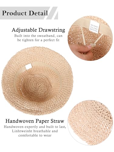Rulala Fancy Womens Sun Hat Handmade Straw Bucket UV Protection Wide Brim Packable Travel Summer Cap for Beach UPF 50+ - color: Pale Dogwood