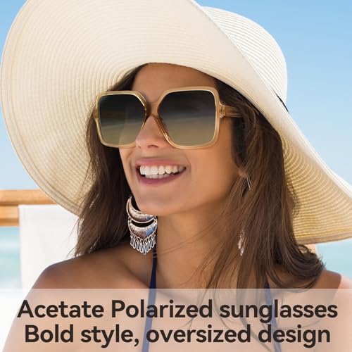 Dollger Oversized Square Sunglasses for Women Big Large Wide Fashion Shades for Men UV Protection Unisex - color: Acetate Frame Brown -Polarized Lens