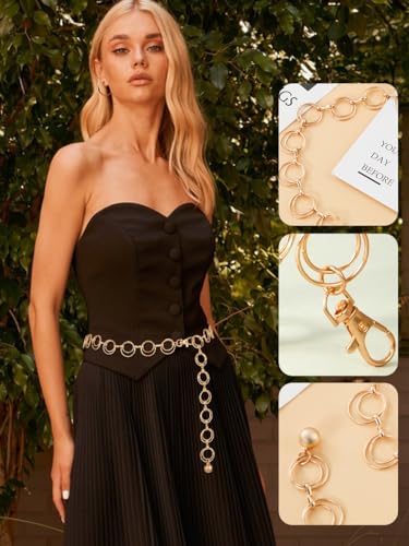 FIORETTO Chain Belt for Women Metal Waist Chain Fashion Multilayer Chain Belts for Dress - color: Double O Ring-gold, size: Fit Waist up to 36"