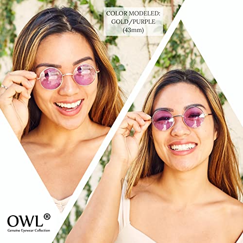 OWL Round Retro Small Circle Tint & Mirror Colored Lens 43-55 mm Sunglasses Metal - color: 43mm Silver / Bluegreen Mirror