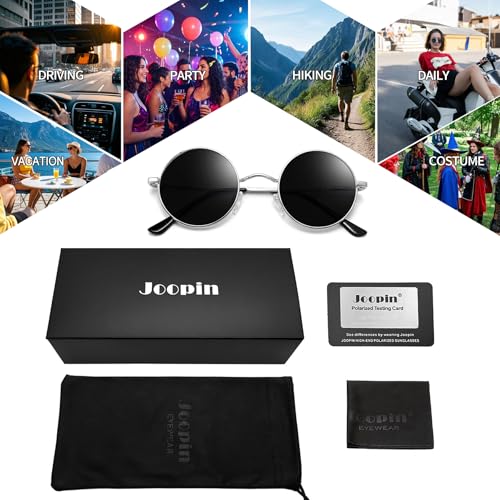 Joopin Retro Small Round Sunglasses Hippie Circle Sun Glasses Polarized UV400 Protection Metal Shades for Men Women - color: A02-silver Frame Black Lens