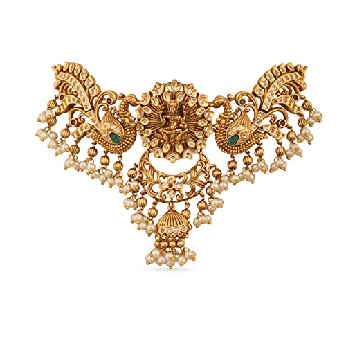 TARINIKA Brass Indian Choker Necklace Set - Gold Plated Cubic Zirconia Indian Jewelry Sets for Women Dangle, Drop, Jhumka Earrings Traditional Desi Necklace Pearls Gift for her - style: Anusri Antique(White Green)