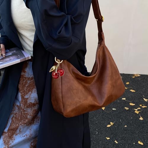 Hobo Bags for Women Leather,Foldable Slouchy Shoulder Purse Crossbody Handbag,Soft Vegan Brown Tote Casual Everyday Handbags - color: Wy22 Upgraded Brown