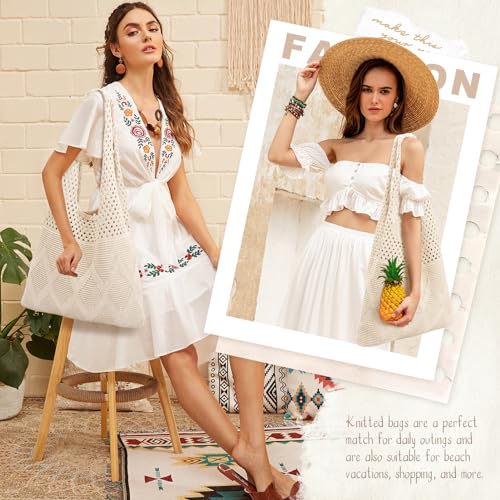 EIMMBD Crochet Bags for Women Beach Totes Bags Aesthetic Summer Tote Shoulder Hippie Bag Knit Bag - color: Standard Beige-a