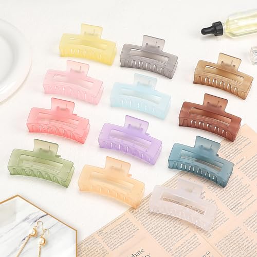 Sisiaipu 3.5 Inch Square and Rectangular Hair Clips - 12 Pcs Claw Clips for Thick and Thin Hair, Rectangle Jaw Clips in Bulk, Hair Accessories for Women and Girls - Ice Cream - color: Ice Cream