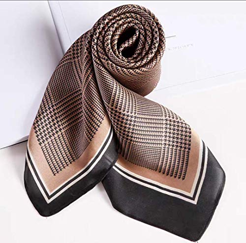 ANDANTINO 100% Mulberry Silk Square Scarf for Hair-25.6" X25.6'' Women Men Natural Silk Neckerchief Digital Printed Headscarf - color: Coffee-check