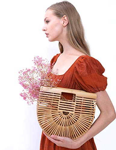 Miuco Womens Bamboo Handbag Handmade Large Tote Bag Straw Beach Bags Beach Purse Size - size: Small