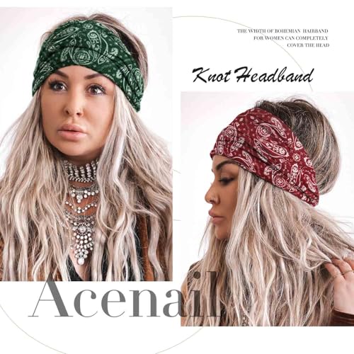 Acenail Wide Headbands Women Boho Turban Knotted Headband Floral Elastic Non Slip Hairband Workout Yoga Head Scarfs Bohemian Headwraps Fashion Hair Accessories for Women and Girls 4Pcs (Boho) - color: Boho