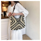 OANEXX Summer Straw Hobo Bags for Women Boho Woven Mesh Beach Tote Bag Large Capacity Crochet Vacation Shoulder Handbag - color: Black