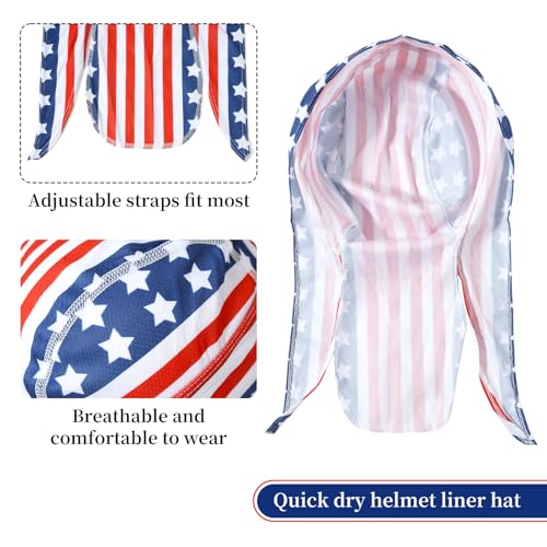 DOCILA 3 Pcs Do Rags for Men Skull Cap Bandana Hat Breathable Helmet Linner Beanie - color: Redwhiteblue