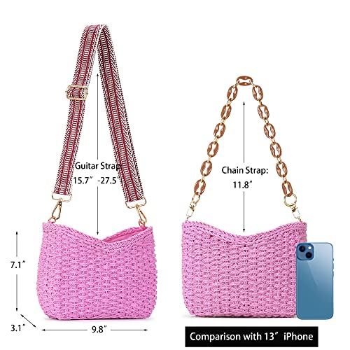 Herald Small Summer Crossbody Bags for Women, Beach Handmade Straw Woven Pocketbooks Handbag Shoulder Purse - color: Pink