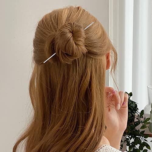 Lawie 40 Pack 6 Inch Gold Silver Long Metal Straight Hair Sticks with Hole Pencil Plain Hair Picks Forks Needle Rod Blank Thin Hairpins Hair Shawl Pins Chopsticks Bun Holder Craft DIY Accessories Bulk