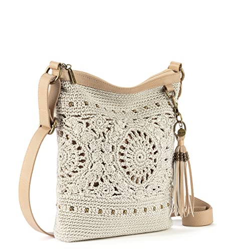 The Sak Lucia Crossbody Bag in Crochet, Convertible Purse with Adjustable Shoulder Strap - color: Natural Medallion