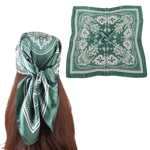 27.5 Inches Silk Head Scarf for Women Satin Hair Scarf Silk Wrap Neck Square Scarves Feeling Scarf Boho Headwear - color: Ms. Pace - Green