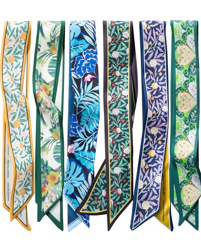 ZXZH 6 Pack Fashion Scarves for Women, Versatile Boho Head Scarf, Satin Scarf for Hair, Neck, Wrist, and Purse Accessories - color: Exotic Jungle Leaf