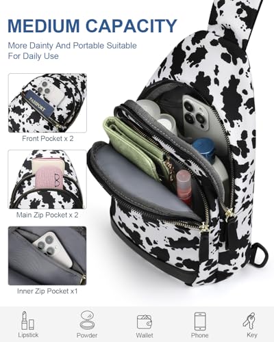 Capolo Sling Bag for Women Men Waterproof Crossbody Bags for Women Trendy Casual Fanny Pack with Convertible Shoulder Strap Chest Bag for Travel Hiking(Cow Print, Medium) - color: Cow Print, size: Medium