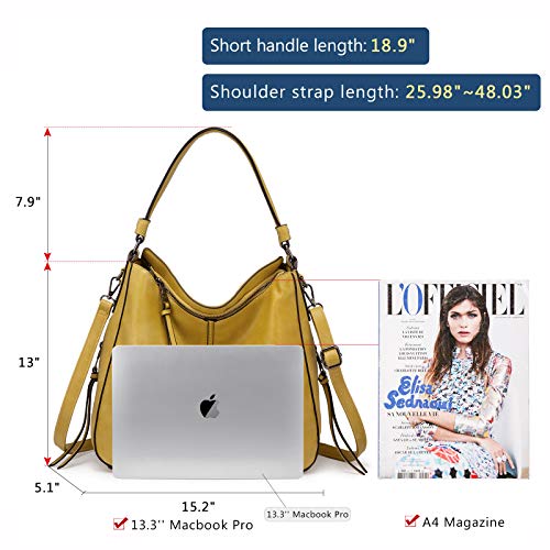 Realer Hobo Crossbody Bags for Women Designer Faux Leather Hobo Handbags Retro Large Size Shoulder Bag Bucket Purse - color: Yellow-gun Black Hardware（15.2"）, size: Large-15.2 inch