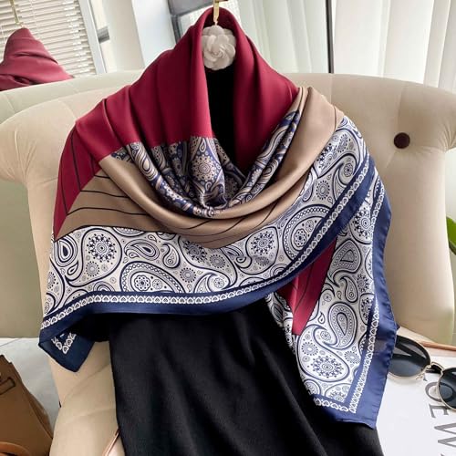 XL 43 Inch Extra Large Square Scarf Fashion Scarves Silk Feeling Hair Scarf Wrapping Scarfs Night Sleeping Headscarf - color: Ba1020