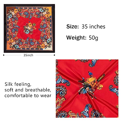 HBselect 4PCS Head Scarf for Women 35” Head Scarves Silk Like Satin Neck Scarfs Square Bandana Hair Wraps Scarf for Sleeping - color: Red, Blue, Brown, Beige