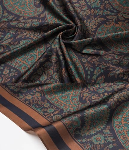 ANDANTINO 100% Mulberry Silk Square Scarf for Hair-25.6" X25.6'' Women Men Natural Silk Neckerchief Digital Printed Headscarf - color: Paisley-brown&black