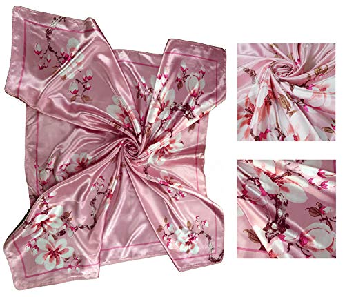 4 Pc Set Large 35 x 35 inches Satin Square Scarves Neck Hair Head Scarf Bundle - color: Set Y13