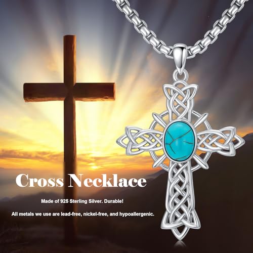 Turquoise Necklaces 925 Sterling Silver Western Necklace Boho Jewelry for Men Women Her Birthday Valentines Day Gifts - style: 6-Cross Necklace