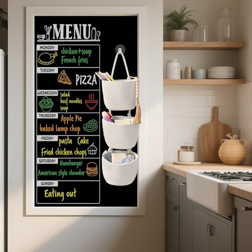 Fabric Wall Hanging Organizers - Small Woven Baskets Pouches Set Boho Style Wall Mounted Bag with Adhesive Hook, Storage Decoration Pocket Caddy for Closet Playroom RV Nursery (White & White) - color: White & White