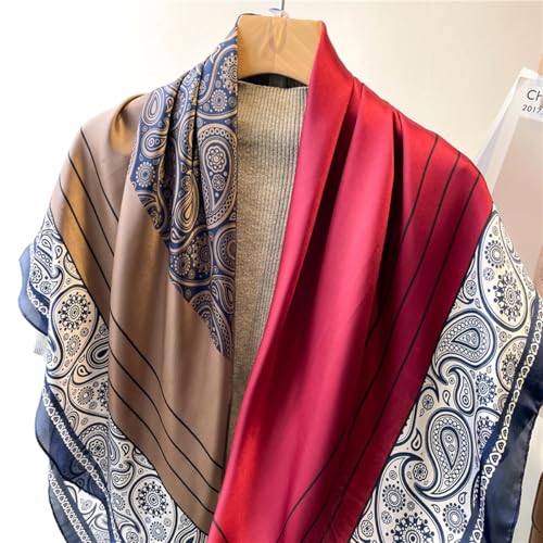 XL 43 Inch Extra Large Square Scarf Fashion Scarves Silk Feeling Hair Scarf Wrapping Scarfs Night Sleeping Headscarf - color: Ba1020