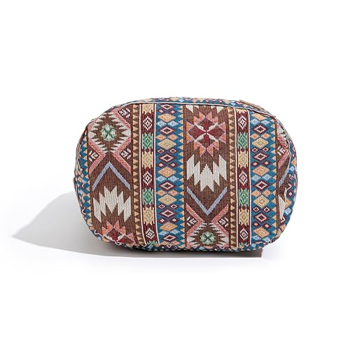 Coton Pose Women Hippie Crossbody Bag - Top Zip Large Capacity Canvas Sling Bag - Jacquard Cloth Handmade - color: Boho Brown