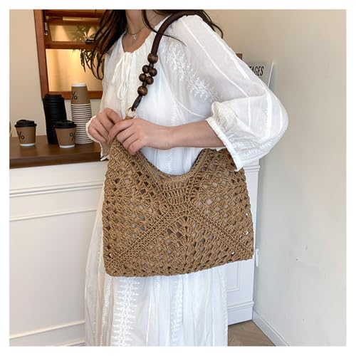 OANEXX Summer Straw Hobo Bags for Women Boho Woven Mesh Beach Tote Bag Large Capacity Crochet Vacation Shoulder Handbag - color: Brown