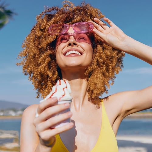 10 Pack Neon/Black Rectangle Sunglasses Bulk for Women Men Retro Trendy Small Rectangle Glasses Party Favors - color: Pink + Hotpink