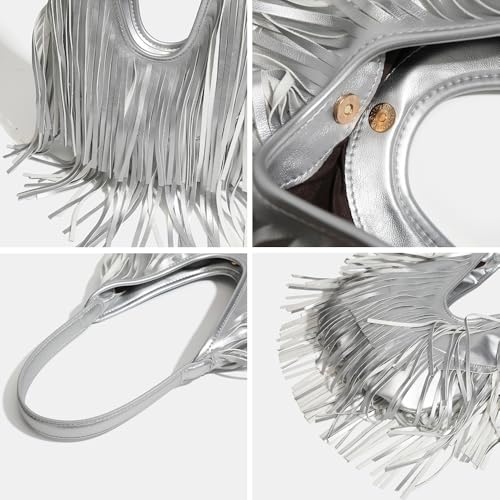 Fringe Hobo Shoulder Bag Vegan Leather Layered Tassel Women Purse Bags | layered tassel - color: Brown