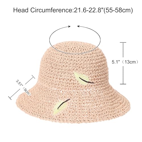 LA CARRIE Womens Sun Hat Floppy Packable Wide Brim UV Protection UPF 50+ Straw Hat with Embroidery for Summer Beach - color: Pink